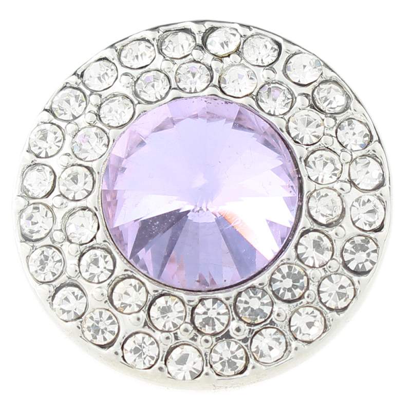 20mm Round snap Silver Plated with light purple rhinestone snaps jewelry