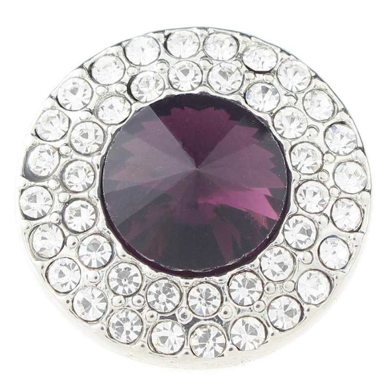 20mm Round snap Silver Plated with deep purple rhinestone snaps jewelry