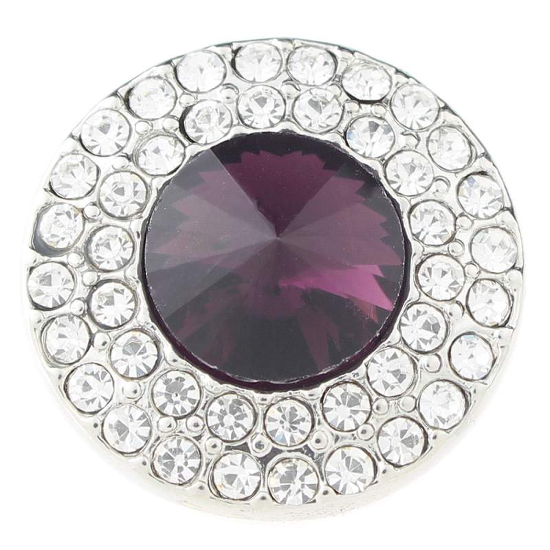 20mm Round snap Silver Plated with deep purple rhinestone snaps jewelry