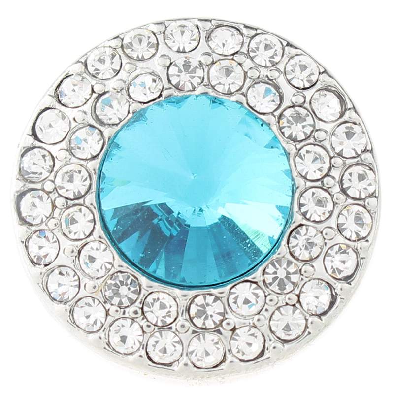 20mm Round snap Silver Plated with light blue rhinestone snaps jewelry