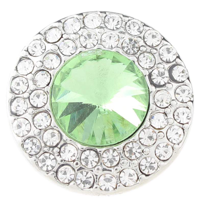 20mm Round snap Silver Plated with light green rhinestone snaps jewelry