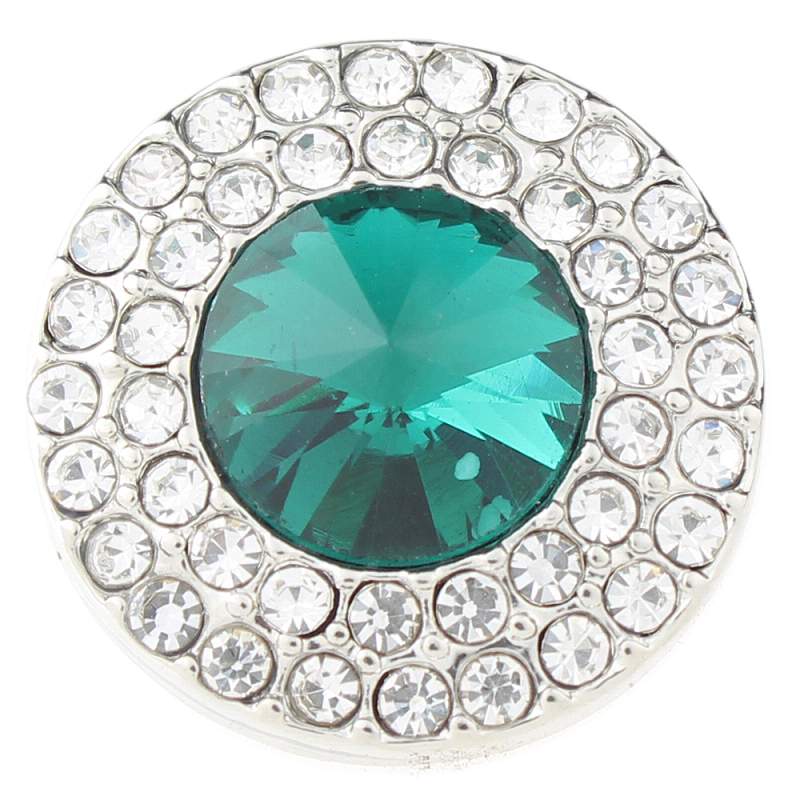 20mm Round snap Silver Plated with deep green rhinestone snaps jewelry