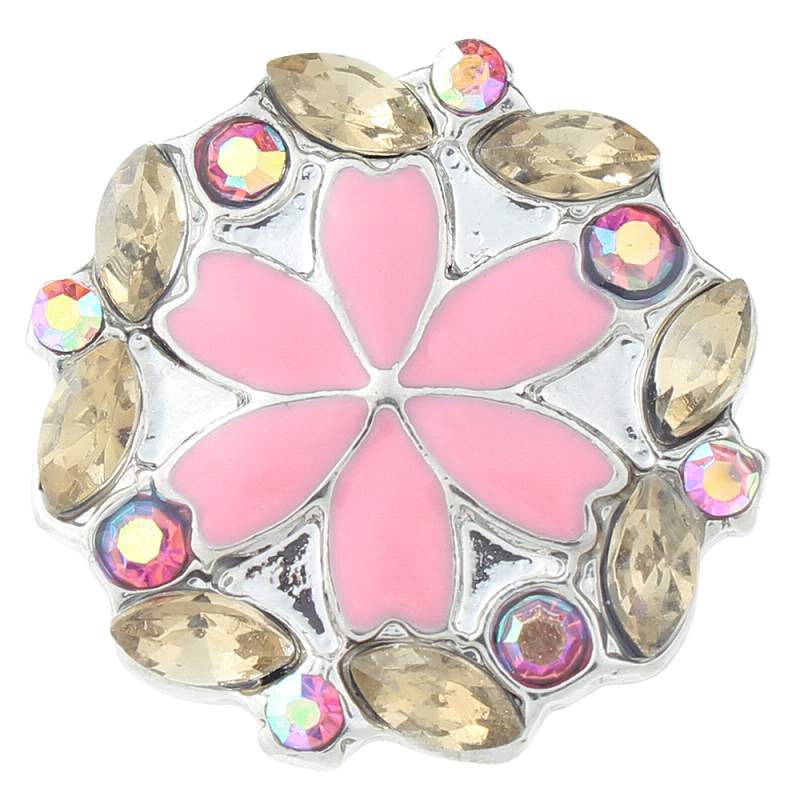 20mm flower snap Silver Plated with rhinestone snaps jewelry