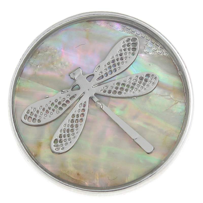 20mm dragonfly Snap Button plated sliver with shell