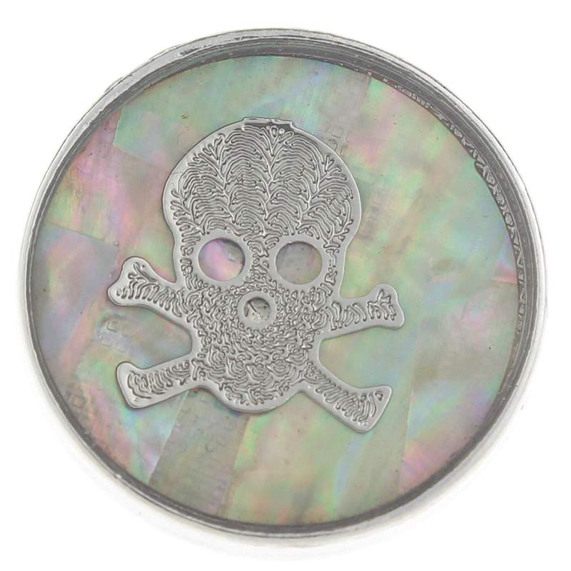 20mm Skull Snap Button plated sliver with shell