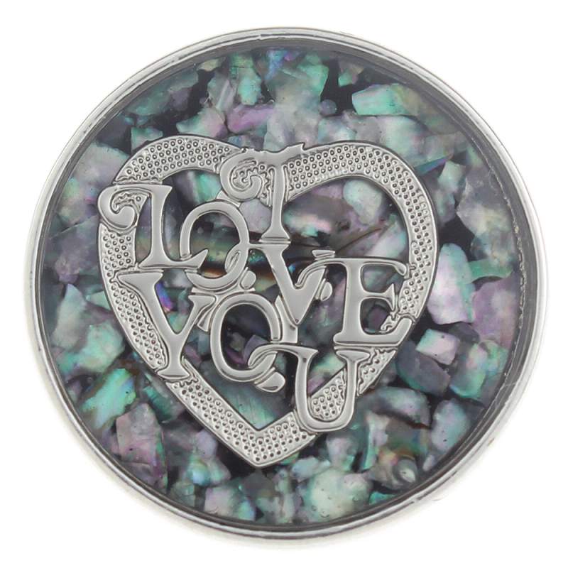 20mm love Snap Button plated sliver with shell