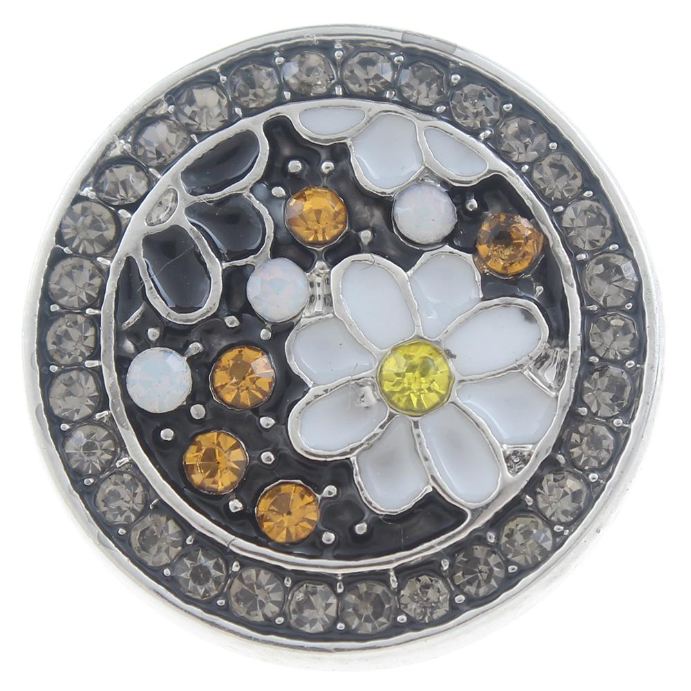 20mm flower Snap Button plated sliver with rhinestone