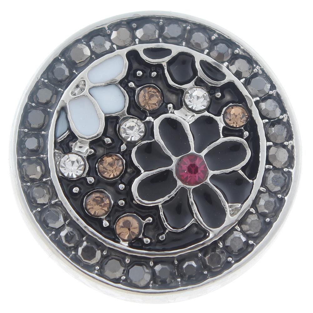20mm flower Snap Button plated sliver with rhinestone
