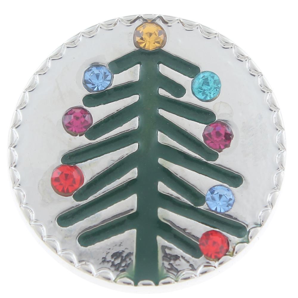 20mm Christmas tree Snap Button plated sliver with rhinestone