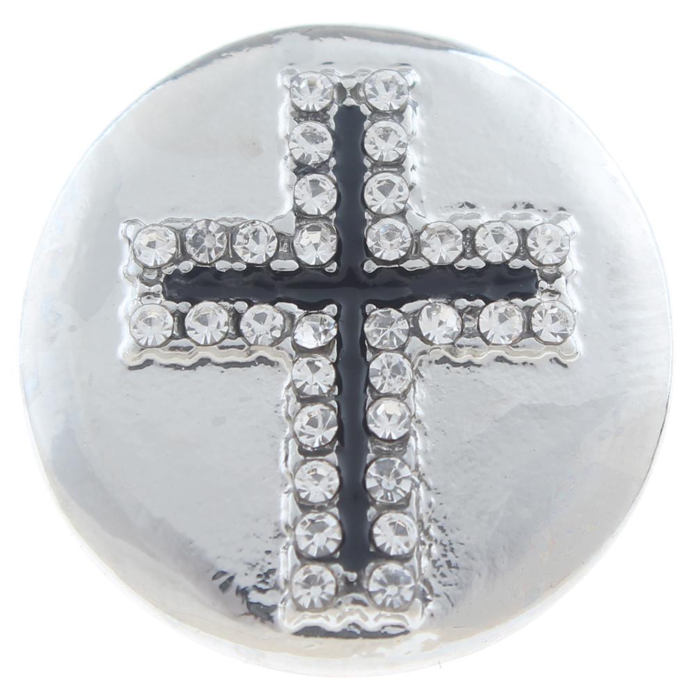 20mm cross Snap Button plated sliver with rhinestone
