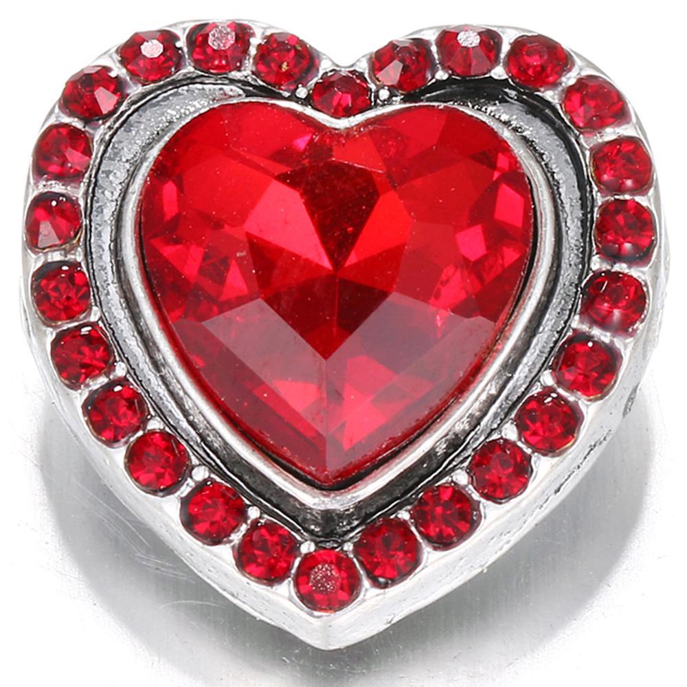 Heart Love Red 20mm snap buttons with Big Glass Crystal