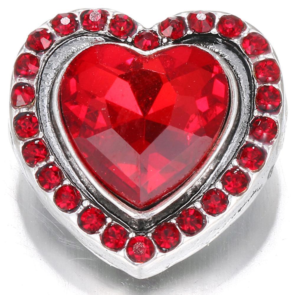 Heart Love Red 20mm snap buttons with Big Glass Crystal