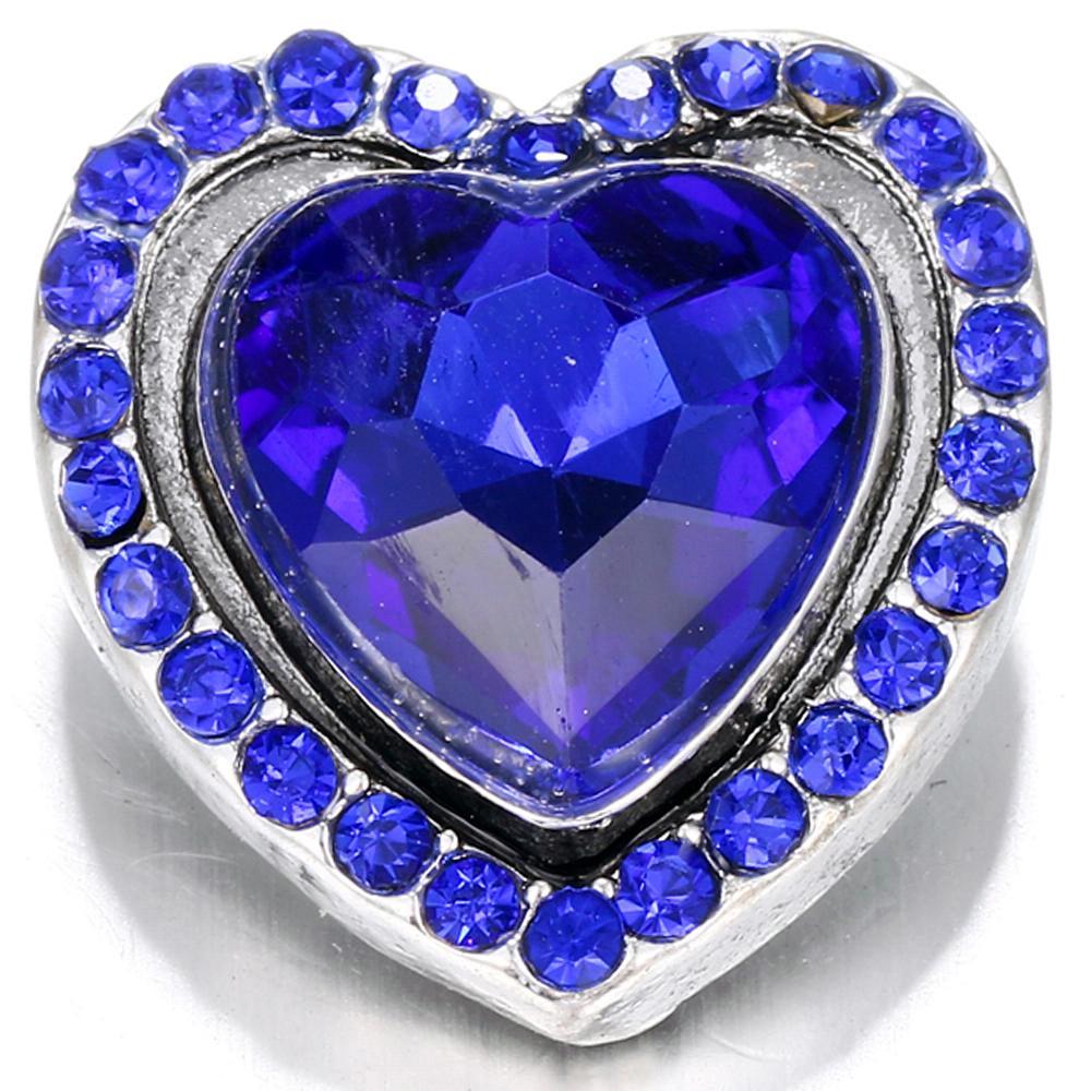 Heart Love Blue 20mm snap buttons with Big Glass Crystal