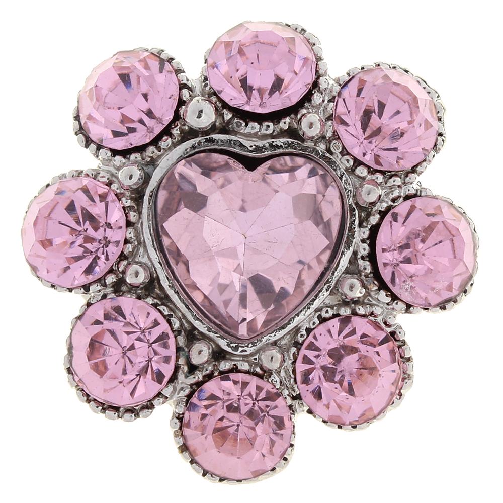 Heart Love Pink 20mm snap buttons with Big Glass Crystal
