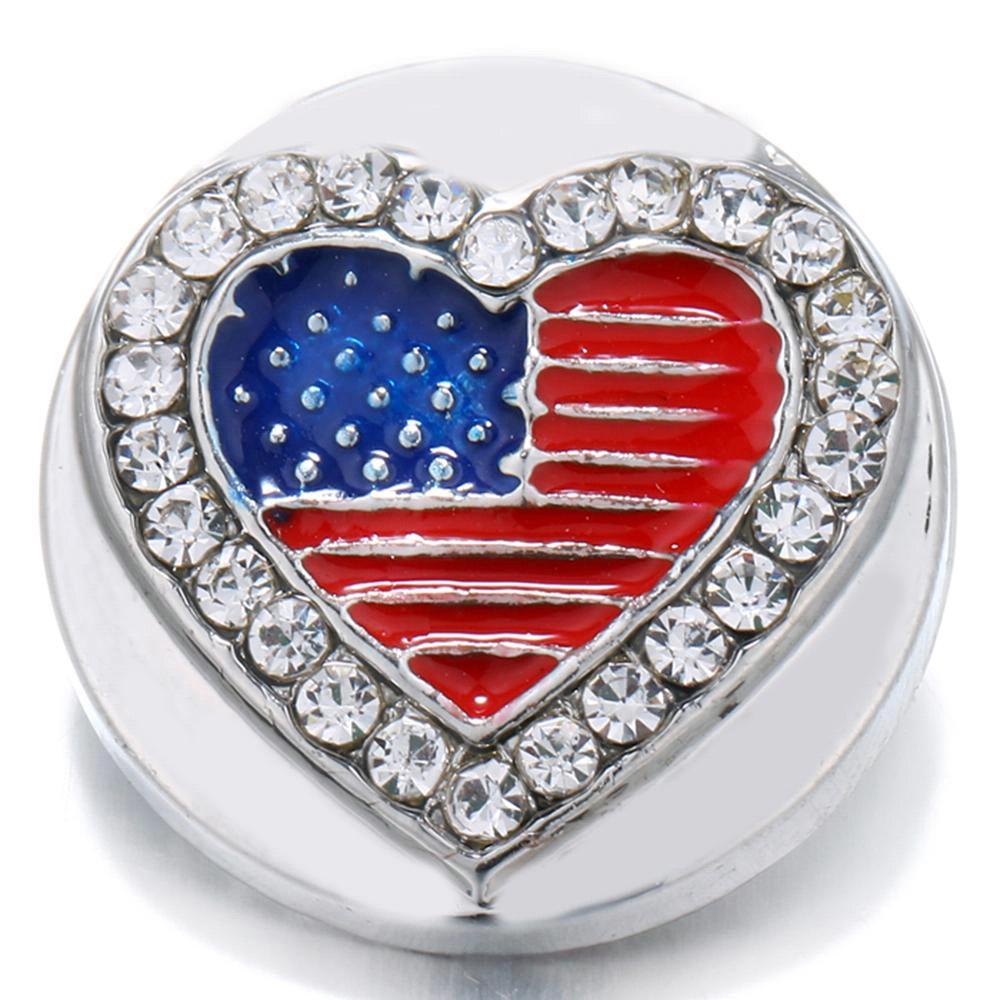 Heart Love USA flag Enamel 20mm snap buttons