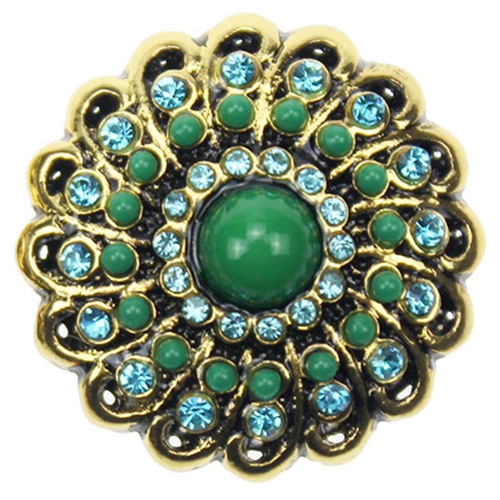 Gold-plated Design Green 20mm snap buttons with seedbead