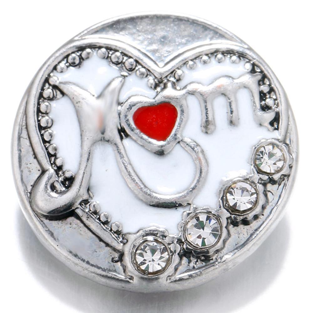 Heart love MOM mother White 20mm snap buttons