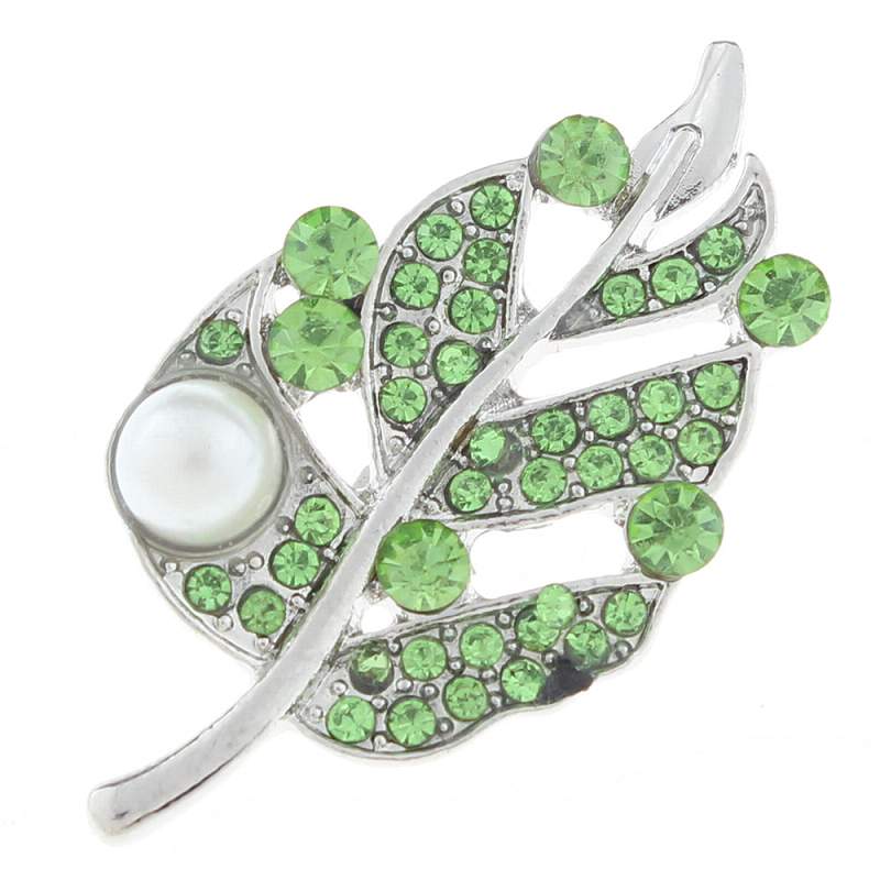 20mm leaf snaps buttons with rhinestone and pearl