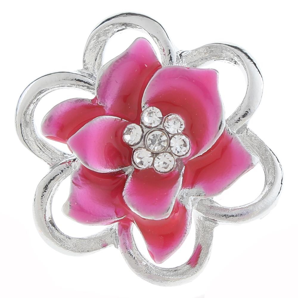 20mm flower Snap Button plated sliver with rhinestone