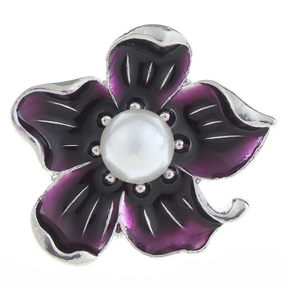 20mm flower Snap Button plated sliver with rhinestone