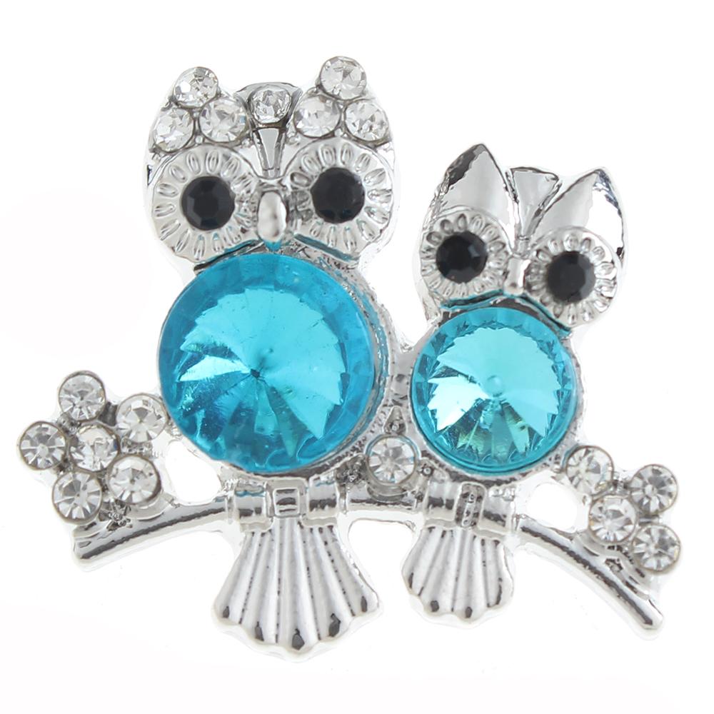 20mm owl Snap Button plated sliver with rhinestone