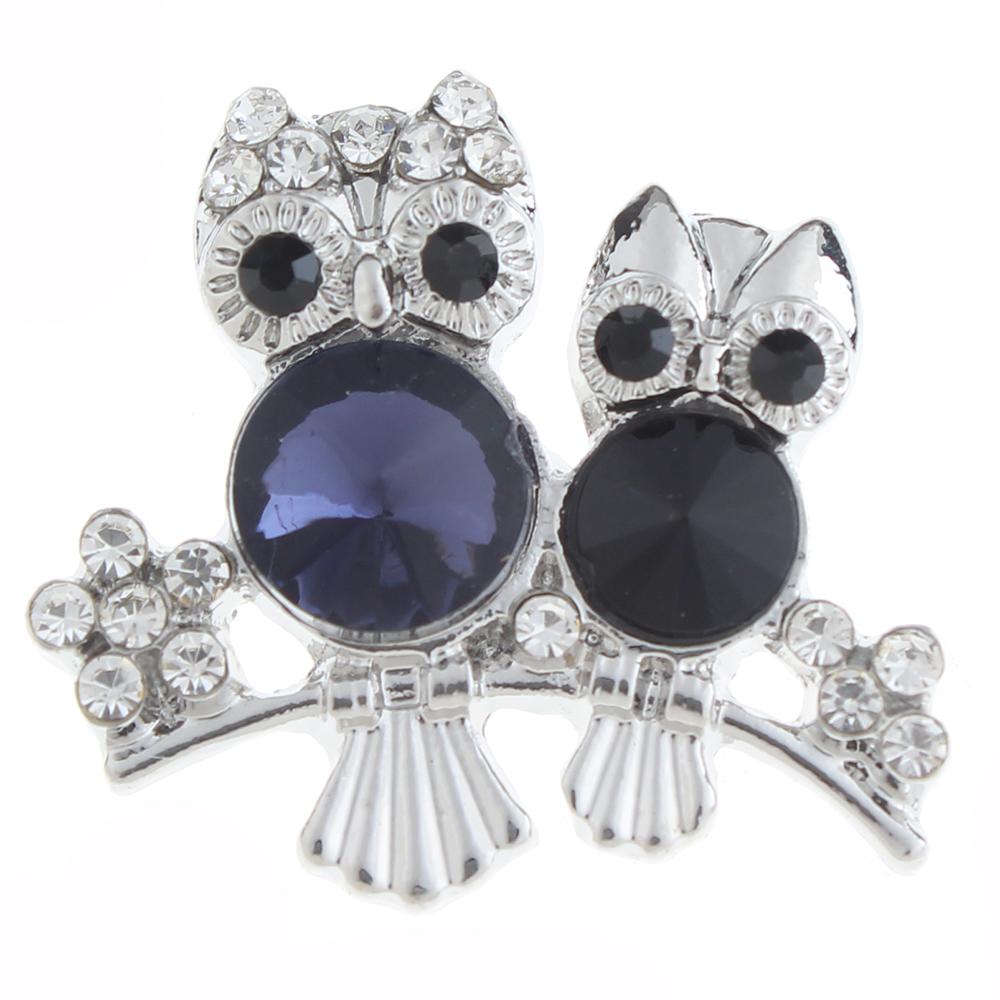 20mm owl Snap Button plated sliver with rhinestone