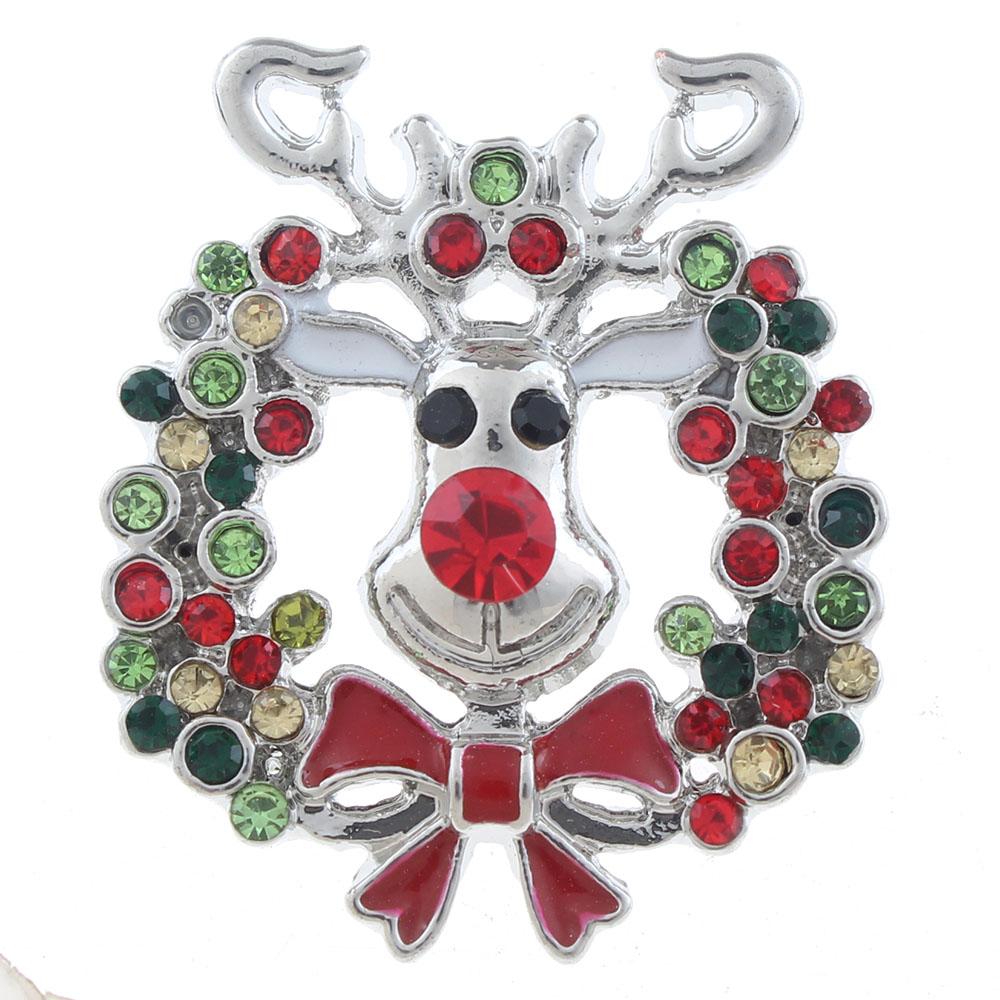 20mm Christmas deer Snap Button plated sliver with rhinestone