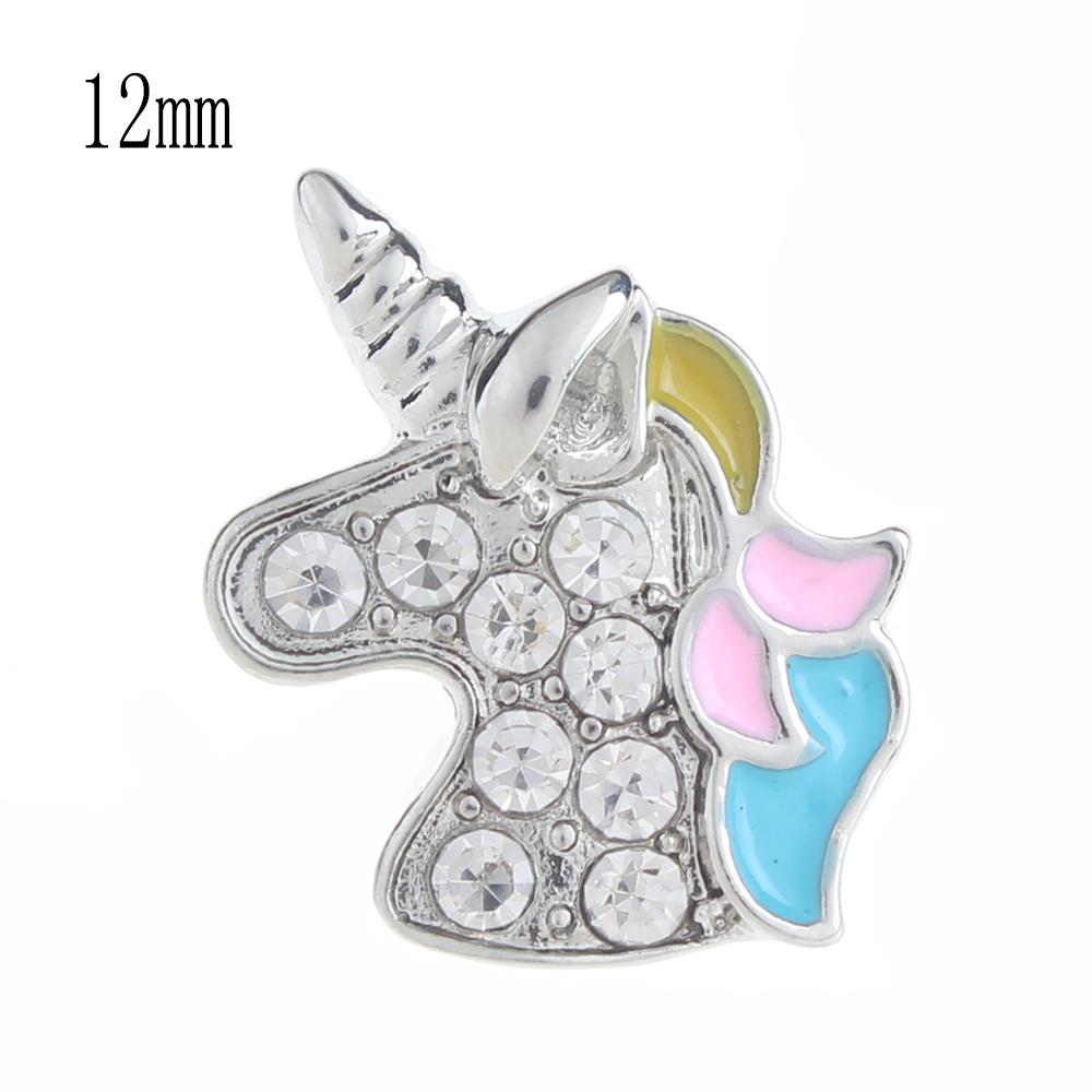 12mm unicorn Snap Button plated sliver with rhinestone