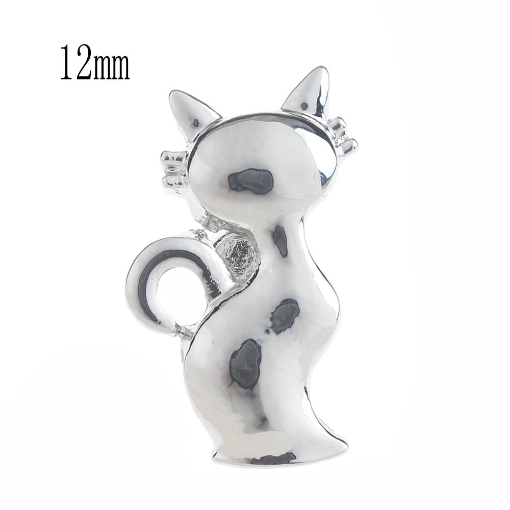 12mm cat Snap Button plated sliver with enamel