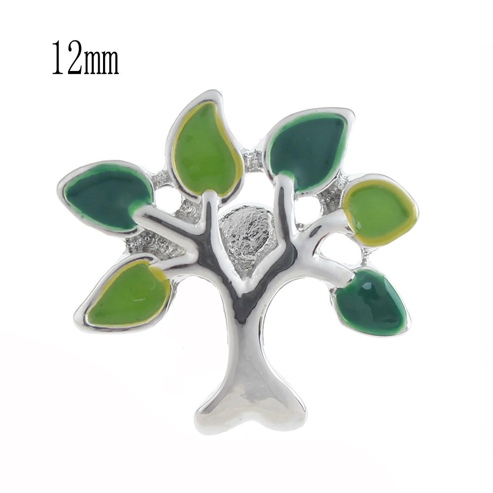 12mm tree Snap Button plated sliver with enamel