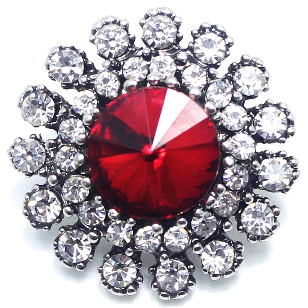 20mm clear rhinestone around red rhinestone flowers metal snaps