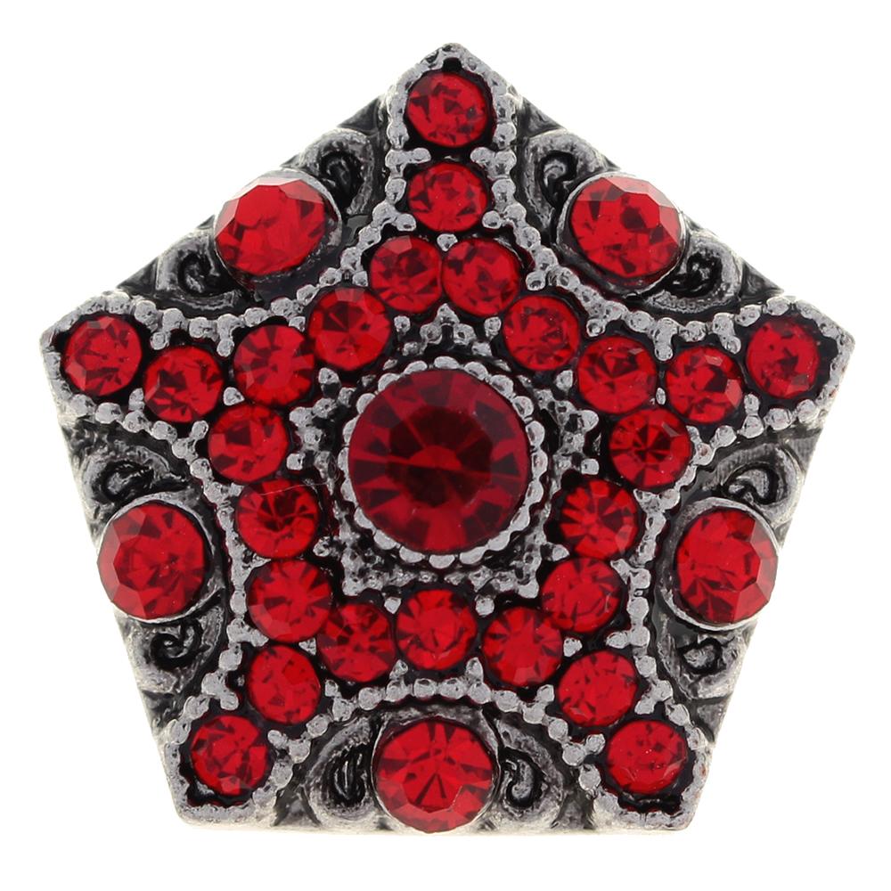 Polygon 20mm red rhinestone flowers metal snaps