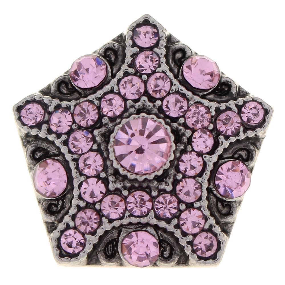 Polygon 20mm pink rhinestone flowers metal snaps