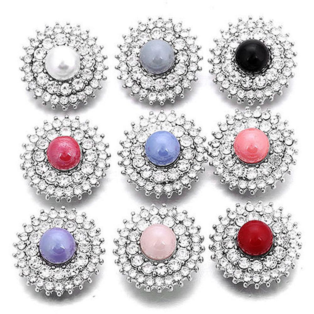 9pcs/lot mixed color pearl and clear rhinestone metal snaps jewelry