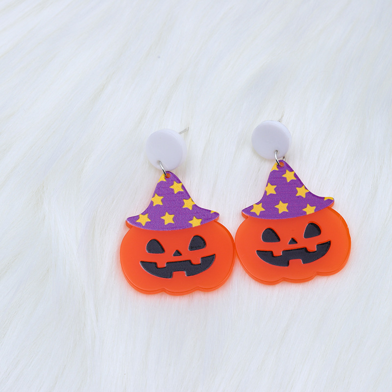 New Halloween Acrylic Pumpkin Skull Flower Ghost Stud Earrings