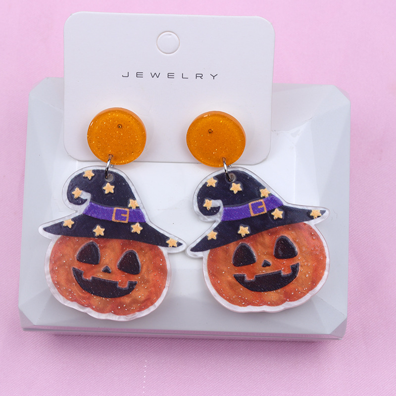 New Halloween Acrylic Pumpkin Skull Flower Ghost Stud Earrings