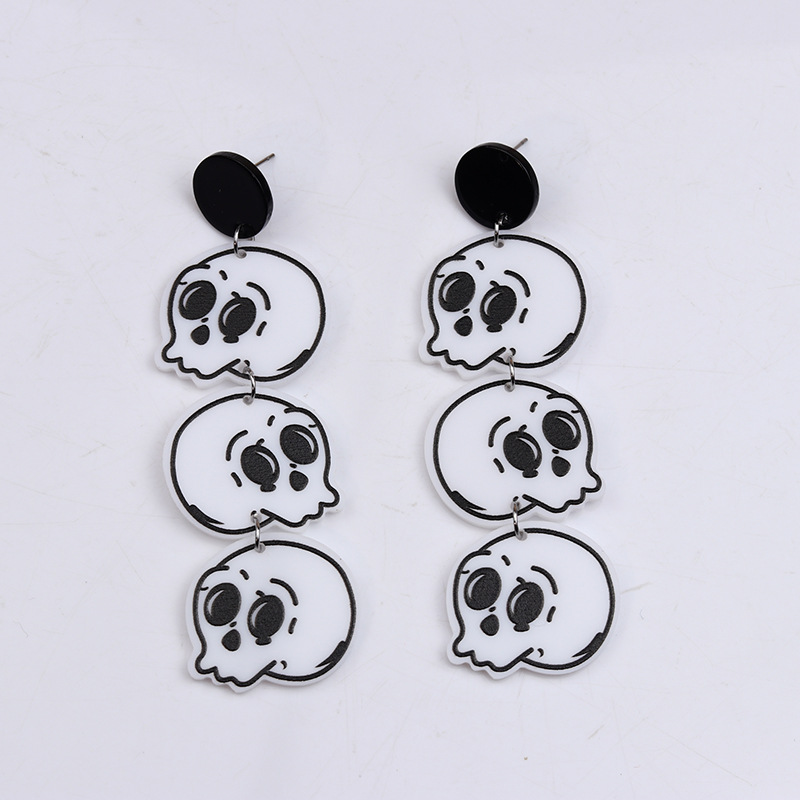 New Halloween Acrylic Pumpkin Skull Flower Ghost Stud Earrings