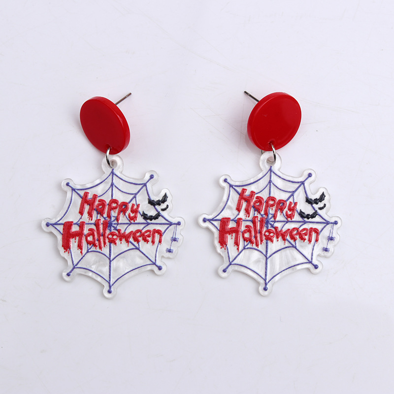 New Halloween Acrylic Pumpkin Skull Flower Ghost Stud Earrings