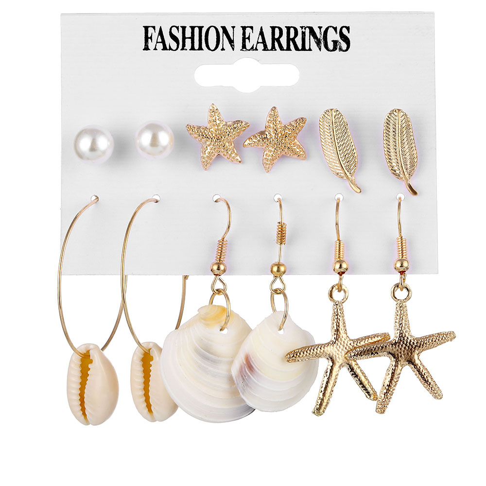 Gold and silver shell natural scallop earring set