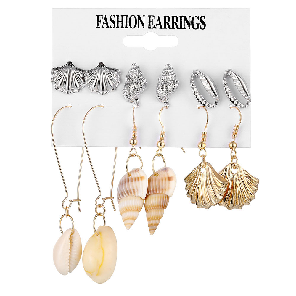 Gold and silver shell natural scallop earring set