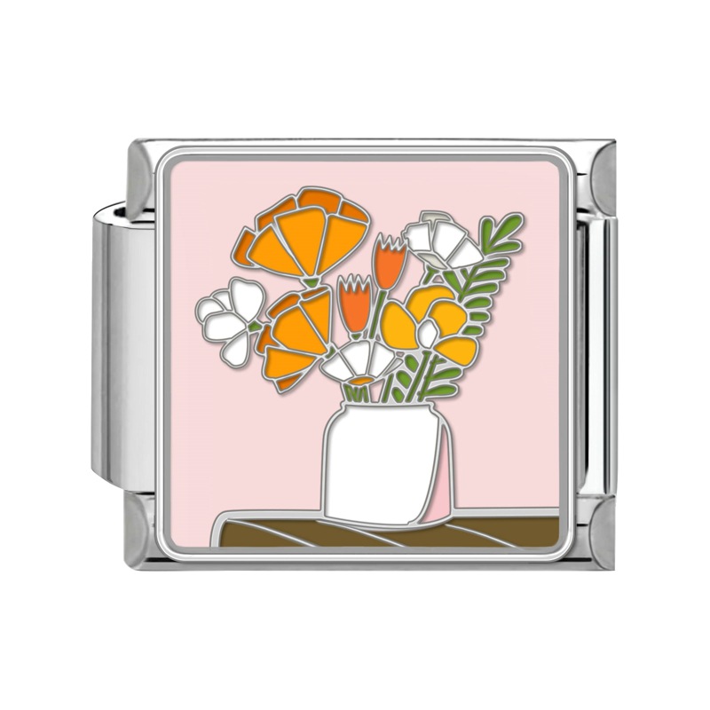 9mm Flower Italian Modular  Nomination Composable Bracelet Stainless Steel