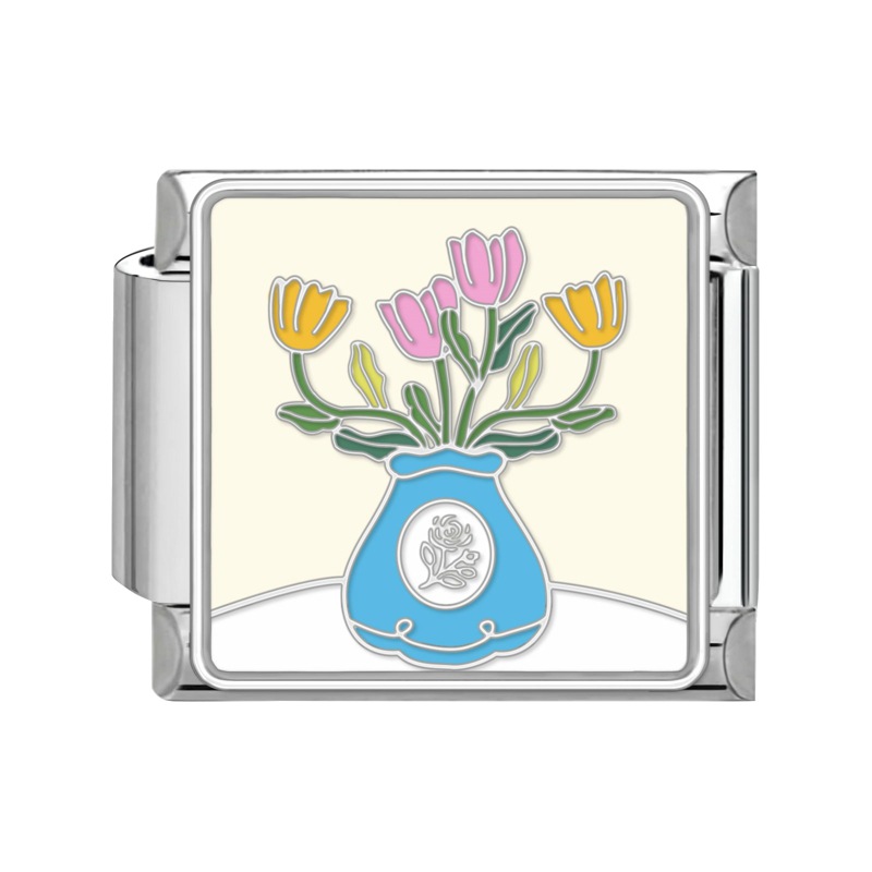 9mm Flower Italian Modular  Nomination Composable Bracelet Stainless Steel
