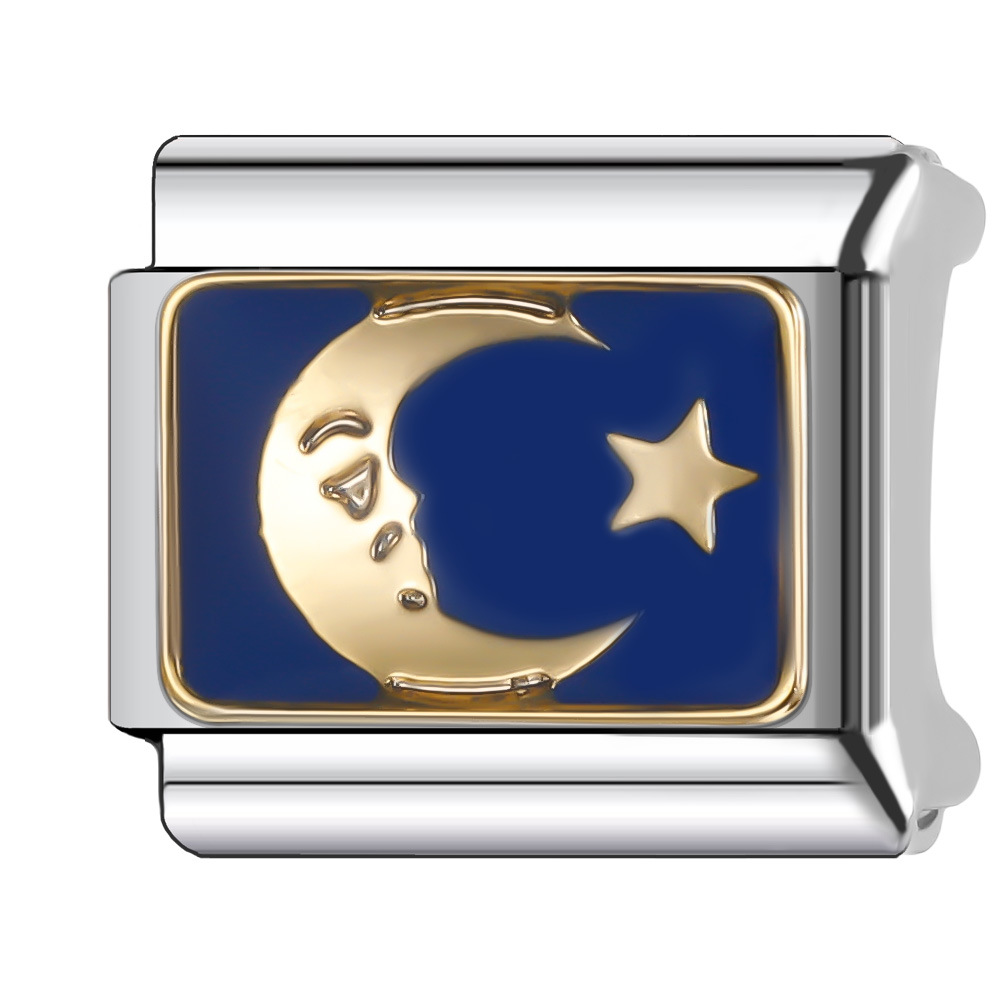 9 mm Planet Moon Pattern Italian Modular Nomination Composable Bracelet Stainless Steel