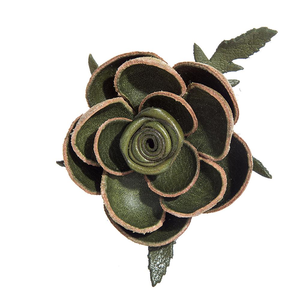 hand made real genuine leather flower brooch