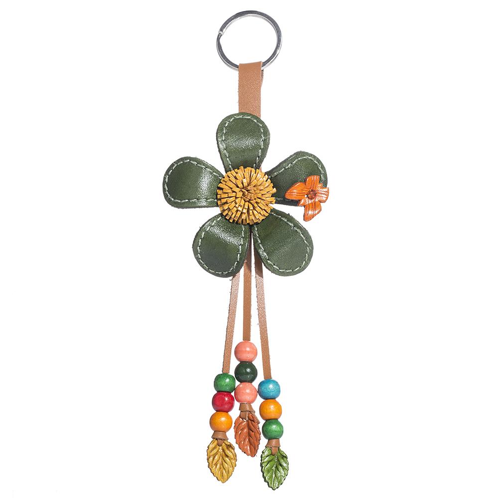 hand made real genuine leather flower keychain bag charm hang tag