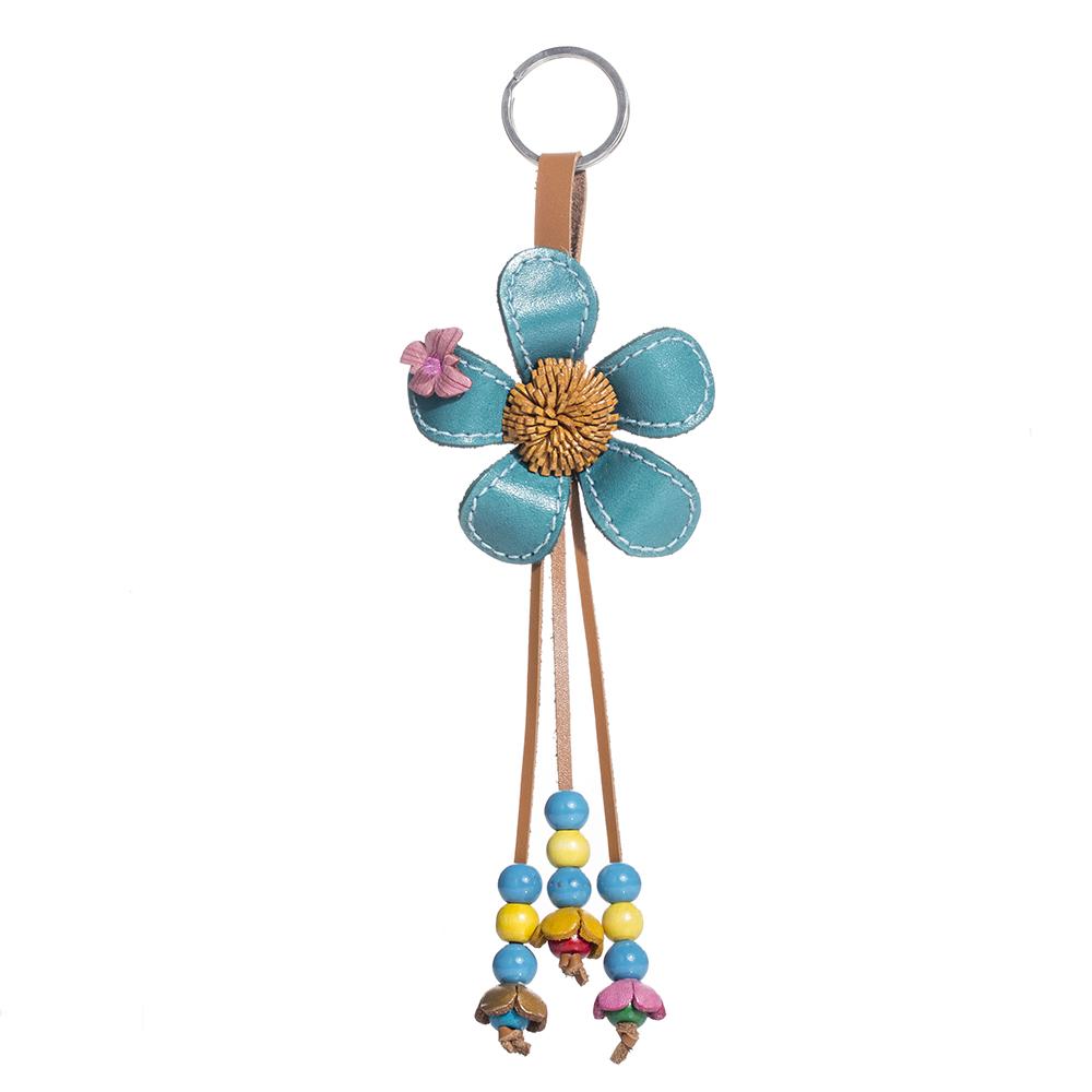 hand made real genuine leather flower keychain bag charm hang tag