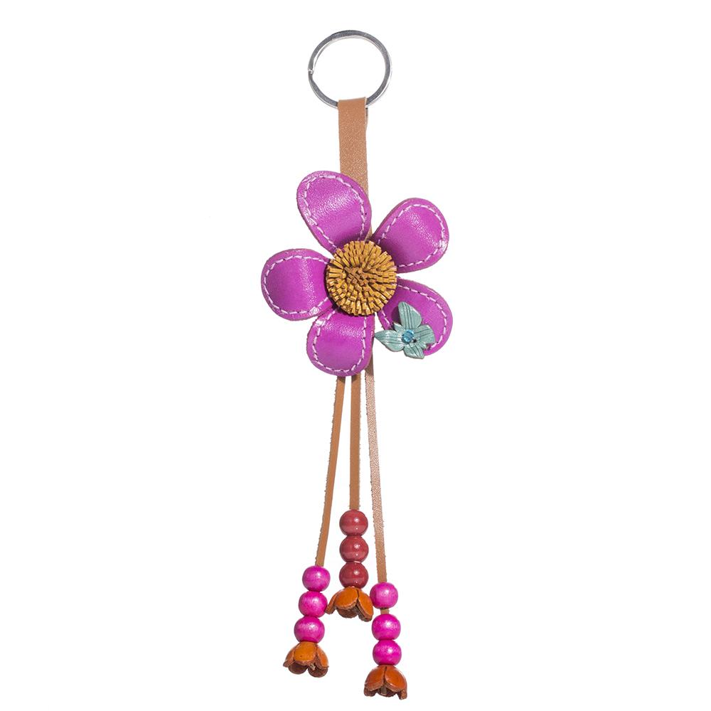 hand made real genuine leather flower keychain bag charm hang tag