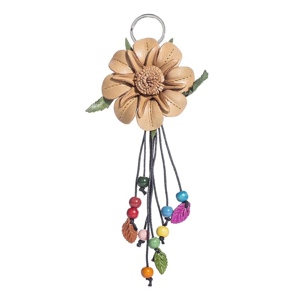 hand made real genuine leather flower keychain bag charm hang tag