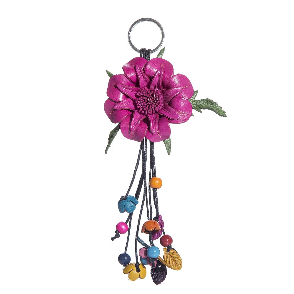 hand made real genuine leather flower keychain bag charm hang tag