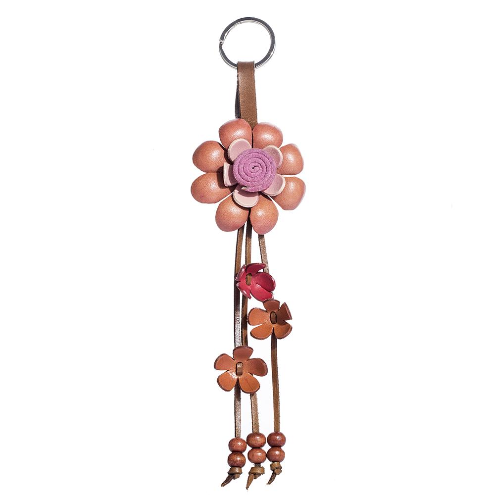 hand made real genuine leather flower keychain bag charm hang tag